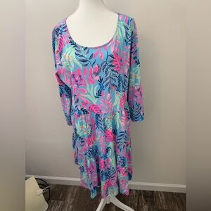 Lily Pulitzer Tropical Leaf Print Long Sleeve Dress